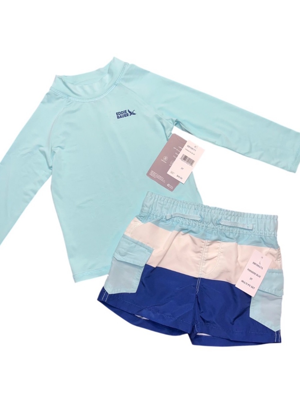Eddie Bauer Sea Spray Log Sleeve Swim Set Blue Lined Trunks NWT 2T Rash Guard